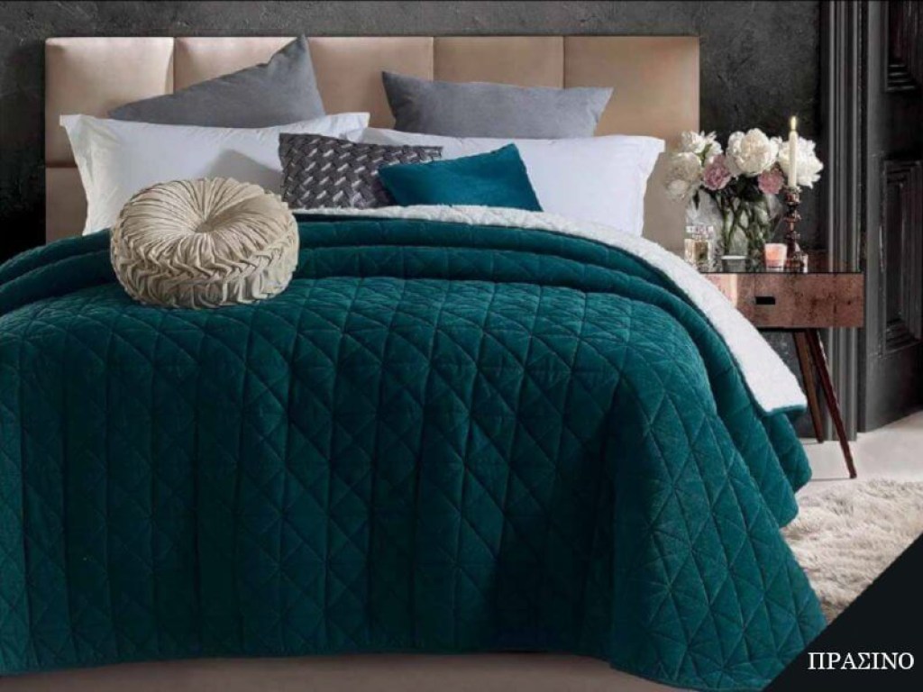 Πάπλωμα Υπέρδιπλο Βελουτέ Πράσινο Vintage με Sherpa Γαρύφαλλο 220x240 | Γαρύφαλλο - Λευκά Είδη